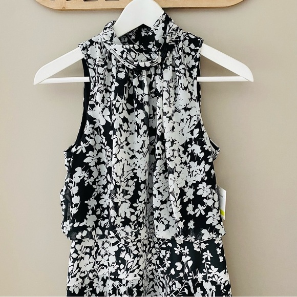 Just Taylor High Neck Floral Dress Black/White Sz 4 - Picture 2 of 11